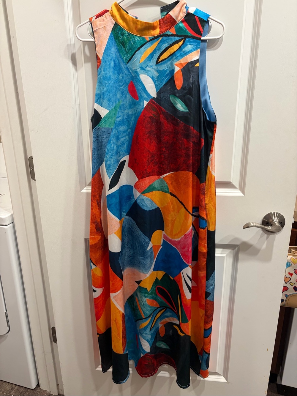 Nicole Miller New York Abstract Print Sleeveless Mock Neck Maxi Dress L